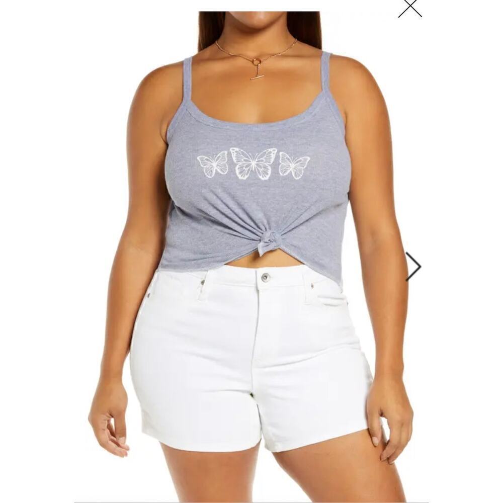 NWT BP. Graphic Detail Rib Tank In Grey Butterfly Trio Graphic 3X